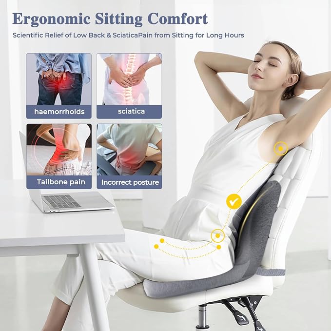Seat Cushion with Lumbar Support Pillow, Back and Seat Cushion for Office | Ergonomic L-Shaped Car Seat Cushion for Cars, Wheelchairs, Truck Seat Cushion for Sciatica & Lower Back Pain Relief - Image 4
