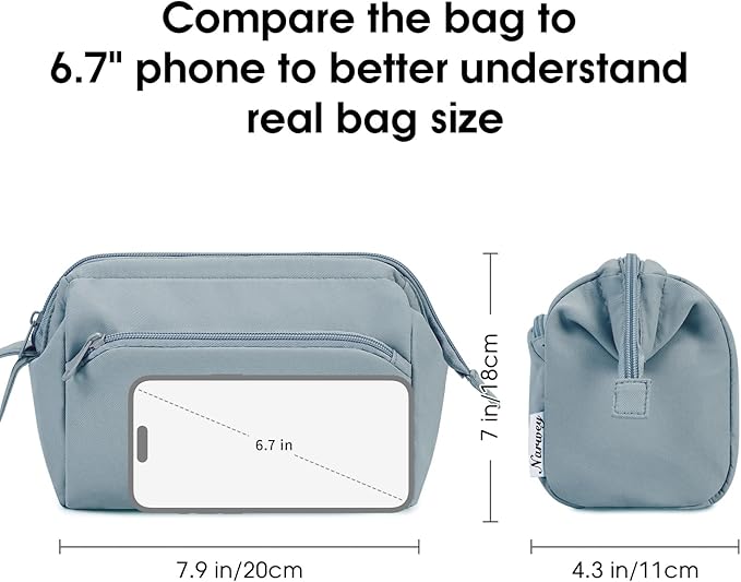 Narwey Wide-open Makeup Bag Women Make up Bag Travel Cosmetic Bag Organizer Toiletry Bag for Cosmetics Toiletries Accessories (Greyish Blue) - Image 4