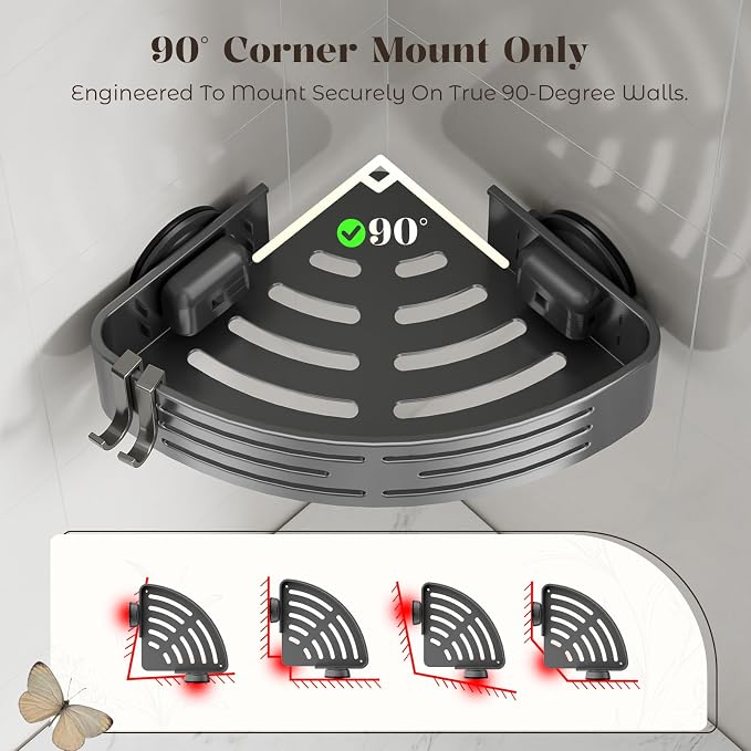 Corner Shower Caddy Suction Cup,Shower Shelves with Hooks,No Drilling Powerful Suction Bathroom Organizers and Storage,Removable Waterproof Rustproof Shower Bathroom Accessories Decor(Grey 2Pack) - Image 7