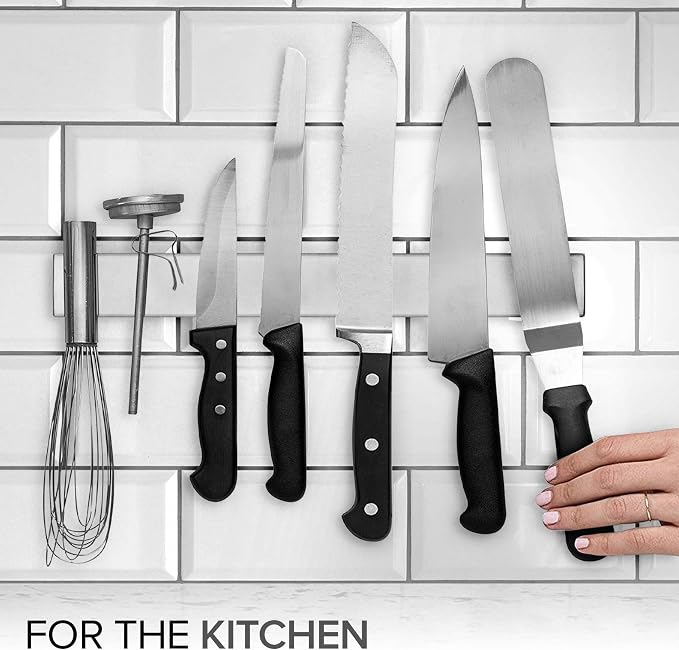 Modern Innovations Magnetic Knife Holder for Wall and Fridge - 14" Knife Magnetic Strip, Magnet Kitchen Knife Holder and Rack, Stainless Steel Magnetic Knife Bar for Kitchen Utensils - Image 4