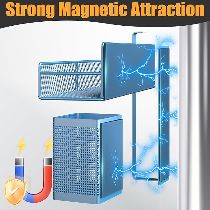 Magnetic Spice Rack for Refrigerator, 6 Pack Metal Magnetic Shelf Blue, Moveable Spice Organizer, Strong Magnetic Storage Fridge Organizer with Paper Towel Holder, Utensils Holder - Image 2