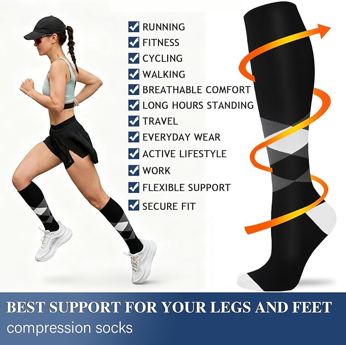 Sooverki Compression Socks for Women and Men Circulation (3/4 Pairs) is Best Support for Running Athletic Cycling Hiking - Image 5