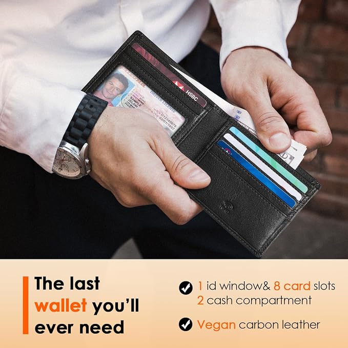 RUNBOX Wallet for Men Slim Leather Bifold RFID Blocking Minimalist Front Pocket Design with Gift Box | Minimalist Front Pocket Design, Holds 8 Cards, RFID Protection, Gifts for Men on Birthdays, Father’s Day, and Christmas - Image 2