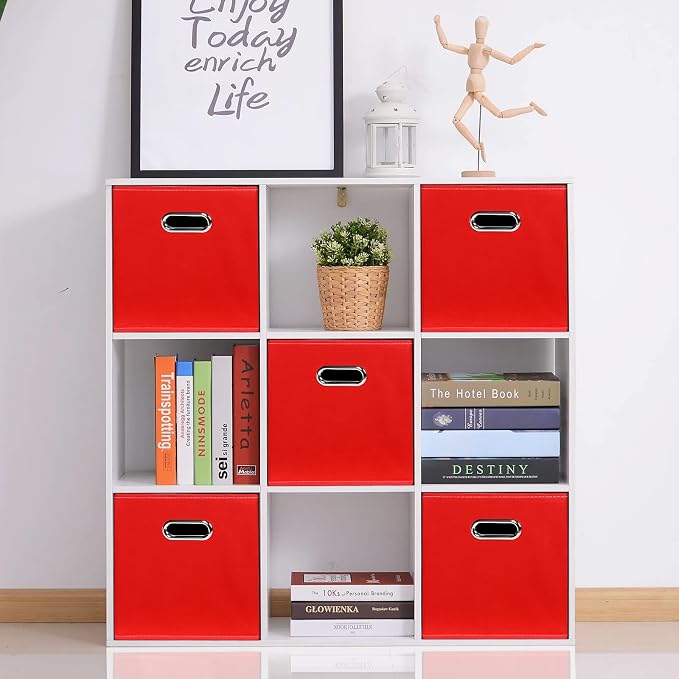 Fabric storage bins Cubes, Fabric Cube Organizer with Handle, Foldable Cube Bins for Cloth or Accessary Storage, 11x11x11, Set of 6, (Red) - Image 5