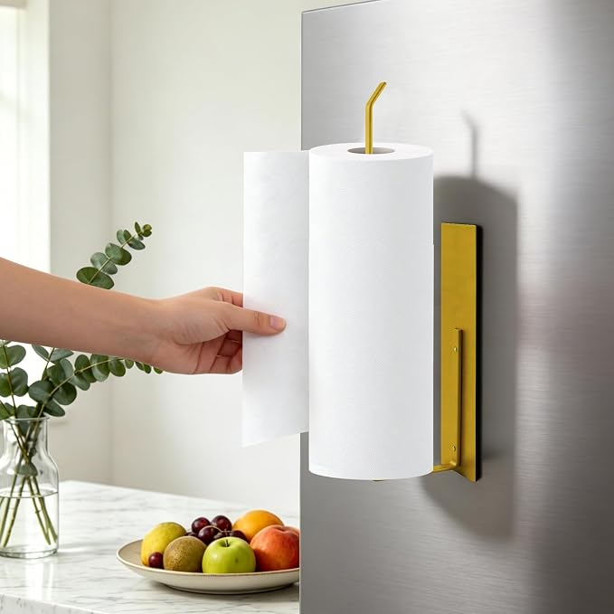 Paper Towel Holder Gold, Magnetic Paper Towel Holder for Fridge, Toilet Paper Roll Holder Magnet Paper Towel Rack Wall Mount Fridge Organizer for Golden Bathroom Kitchen Dorm Room RV Essentials, 2Pack - Image 2