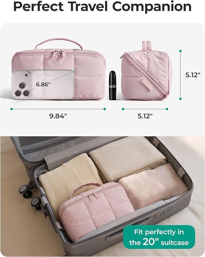 BAGSMART TSA-Ready Makeup Bag, Water-Resistant Travel Toiletry Organizer | TSA-ready opens flat to see all makeup roomy lightweight water-resistant dual zippers PVC pouch packs slim for travel - Image 4