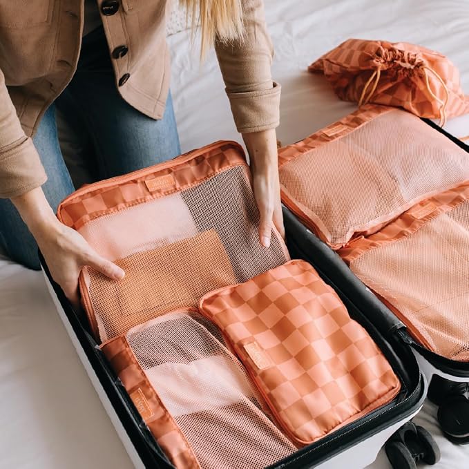Packing Cubes for Travel, 6-Piece Large Packing Cube Organizer Set for Suitcase, Duffel Bag, Luggage, Multiple Sizes Travel Essentials (Terracotta Check) - Image 5