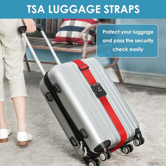 Travel Inspira 2 Pack Luggage Straps for Suitcases with TSA Lock | 2-Pack Set; TSA-Approved Lock with Tag; Adjustable 103-200cm; High Visibility Red; Heavy-Duty Nylon; 20-28 Inch Suitcases - Image 2