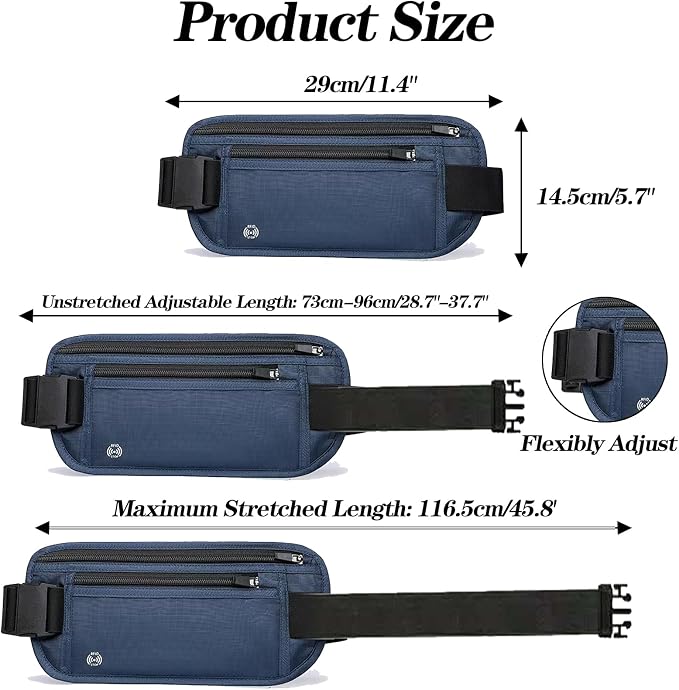 Blue Hidden Money Belt for Travel for Men, Waist Wallet Anti Theft, RFID Passport Holder For Travel Men Or Women, Money Pouch, RFID Passport Holder - Image 2