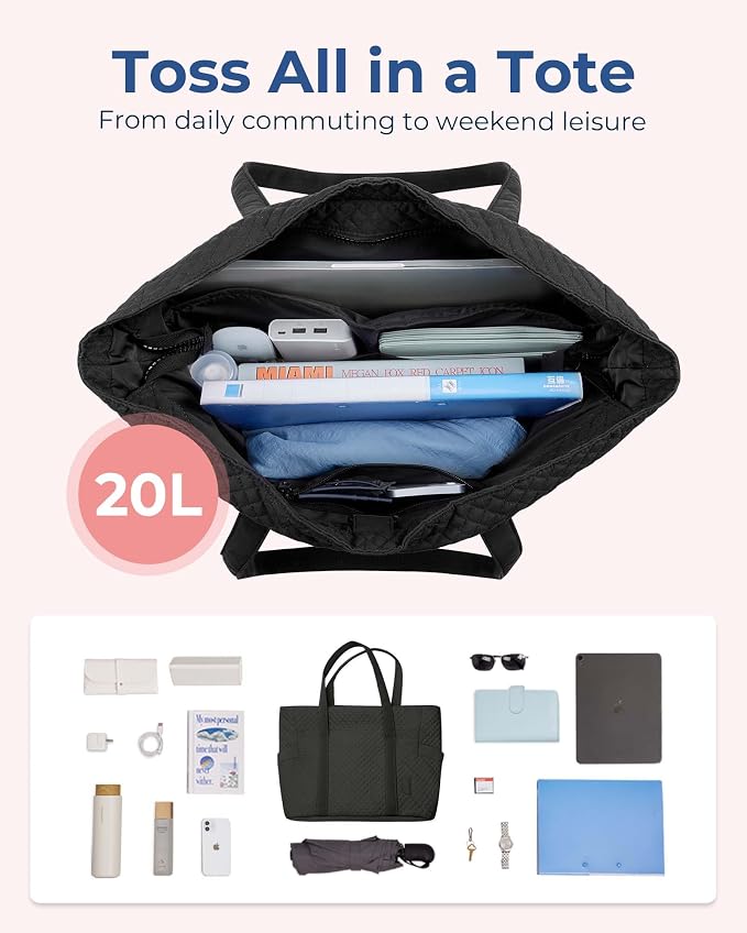 BAGSMART Crush Tote Bag for Women, 20L Puffer Work Tote with Zipper, Travel Essentials Quilted Nurse Hospital Bag - Image 5