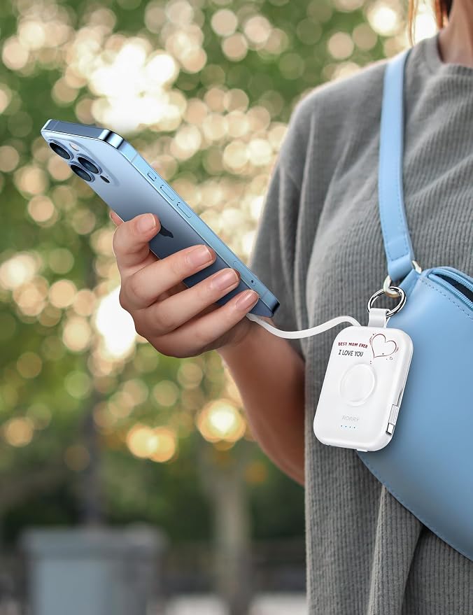 RORRY CharmGo Portable Charger, 5000mAh Portable Charger Power Bank | Built-in Cables,Travel Keychain Battery Pack Essentions for Apple Watch 1~11 Series/Ultra/SE & iPhone Air/17/16/15/14/13/12 - Image 5