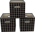 Yunkeeeper storage bins Cubes, Fabric Cube Organizer with Handle, Foldable Cube Bins for Cloth or Accessary Storage, 11x11x11, Set of 3,(Black grid) by Yunkeeper