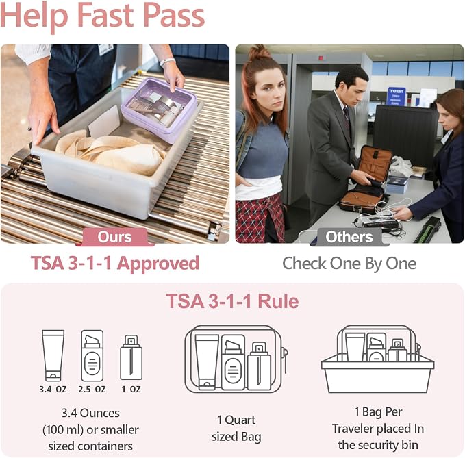 Clear Makeup Bag Foldable - TSA Approved Toiletry Bag for Travel | Metal Zipper, Reinforced Seam, Water Resistant, Medium for Carry-on, Large for Checked Luggage, for Car Storage Organizer - Image 3