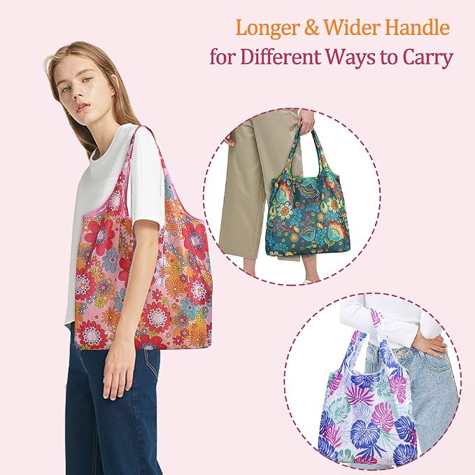 Reusable Grocery Shopping Bags 6|10 Pack, Foldable Tote Bags, Machine Washable Nylon Shopping Totes for Groceries - Image 4