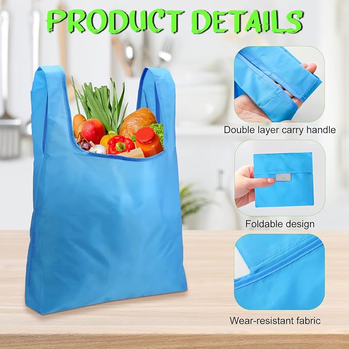 Eccliy 24 Pieces Reusable Grocery Bags Polyester Shopping Bags for Groceries Multi Colors Reusable Foldable Shopping Tote(Solid Style) - Image 4