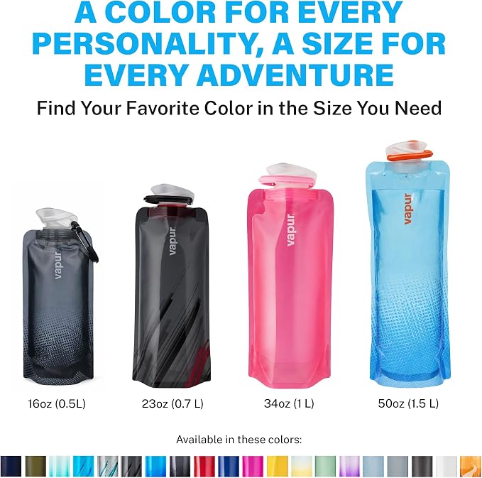 Vapur Collapsible Water Bottle with Carabiner - 23oz (0.7L), Fire - Flexible and Lightweight Water Bottle for Travel, Concert, Hiking, and Outdoor Adventures - BPA-Free, Dishwasher-Safe, Freezable - Image 7
