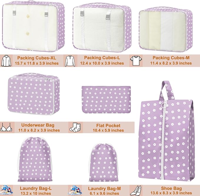 Packing Cubes for Travel - 8 Set Luggage Organizer Bags for Family, Mesh Breathable Packing Cubes for Suitcases Durable Travel Essentials Bags Set - Image 2