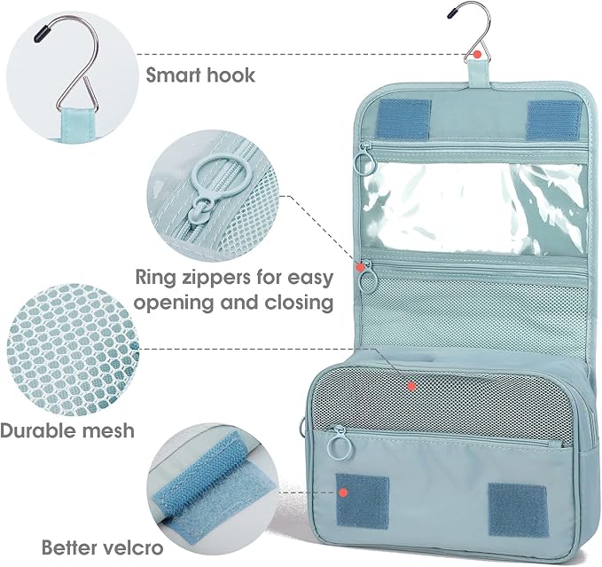 Narwey Small Hanging Travel Toiletry Bag for Women, Travel Bag for Toiletries, Makeup Bag Organizer Make Up Bags Cosmetic Bags for Girls - Image 5