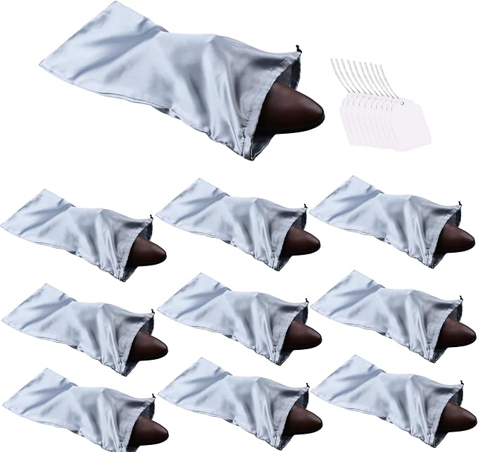 GONGKANGYUAN 10 Pack Shoe Bags for Travel Satin Fabric Shoe Bag with Drawstring for Men Women Travel Protecting Storing Shoes (Grey) by GONGKANGYUAN