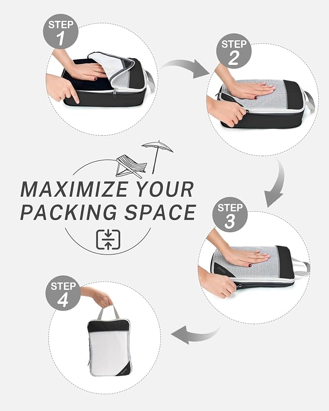 Gonex Compression Packing Cubes for Travel, Mesh Bags Luggage Organizers | Set of 4/5/6/7/10 for Essentials, Extensible, Fits 20"Carry-on Suitcases, See-through Mesh, Double Zipper Compression - Image 2