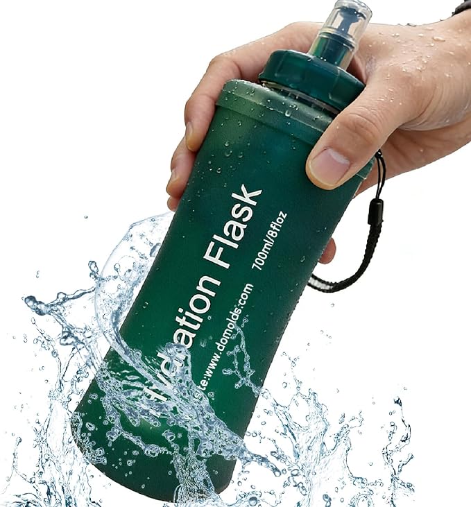 AXEN Collapsible Water Bottle with Filter for Hiking Travel, 700ml Green | Foldable Design, Lightweight Portable Filtered Water Bottle, Soft Hydration Flask for Trail Hiking Running Outdoors by AXEN
