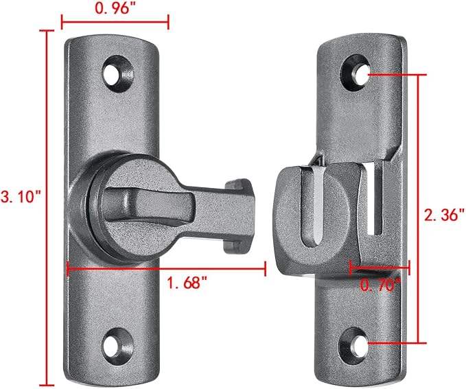 3 Pcs Grey 90/180 Degree Flip Lock,Aluminum Alloy Barn Door Latch | Right Angle Door Lock Latch,Sliding Door Latches,Flip Gate Latches,for bedroom,garage,drawer,cabinet,window,pet enclosures - Image 2