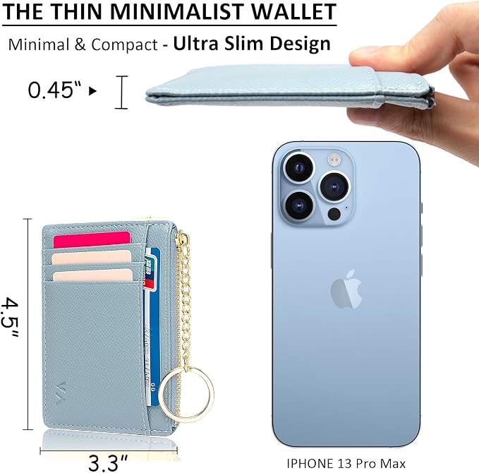 Valentoria Slim RFID Blocking Card Holder Small Pocket Wallet Keychian Zipper Coin Purse Mini Cash & Coin & Cards Case for Women Men | Slim - Image 6