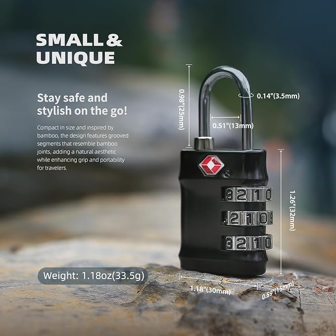 TSA Locks for Luggage, Combination Lock for Locker, Travel Essentials Padlock Combination, Combo Small Padlock for Gym Locker, Suitcase, Gun Case, Backpack, Bag, Zipper, Box, Cabinet - Image 2