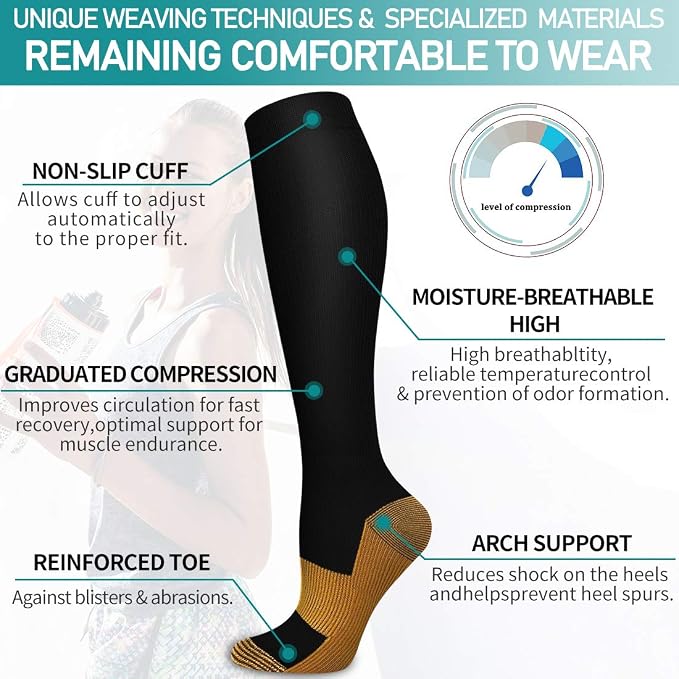COOLOVER Copper Compression Socks for Women and Men(6 Pairs)-Best Support for Running, Athletic, Travel - Image 5
