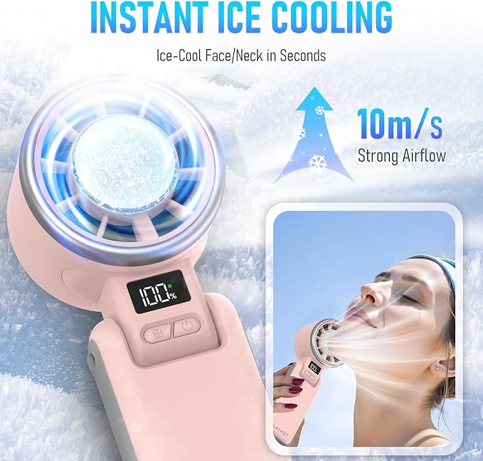 PlayHot Portable Handheld Cooling Fan, Travel Essentials, Gifts for Women | Instant Cooling, 10m/s Airflow, 5-Speed, 10H Max, USB-C Rechargeable, LED Display, 3-in-1 Foldable for Cruise, Beach Vacation - Image 2