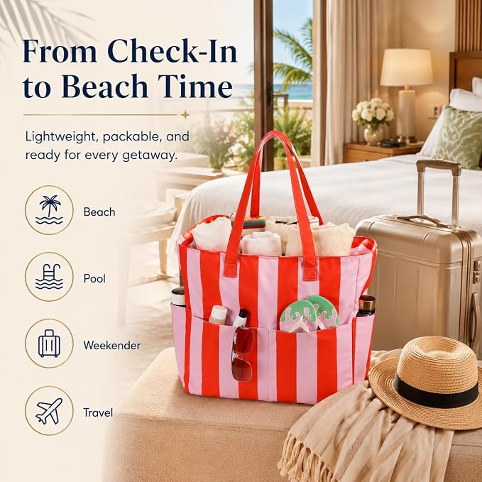 LEDAOU Large Beach Bag for Women, Waterproof Sandproof Tote Bag with Zipper | 36L Pool and Swim bag with Zipper, Wet/Dry pocket and 7 Pockets for Beach Days, Cruises, Vacations and Family travel - Image 8