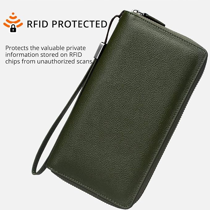Bveyzi Women RFID Blocking Wallet Leather Zip Around Phone Clutch Large Capacity Ladies Travel Purse Wristlet - Image 2