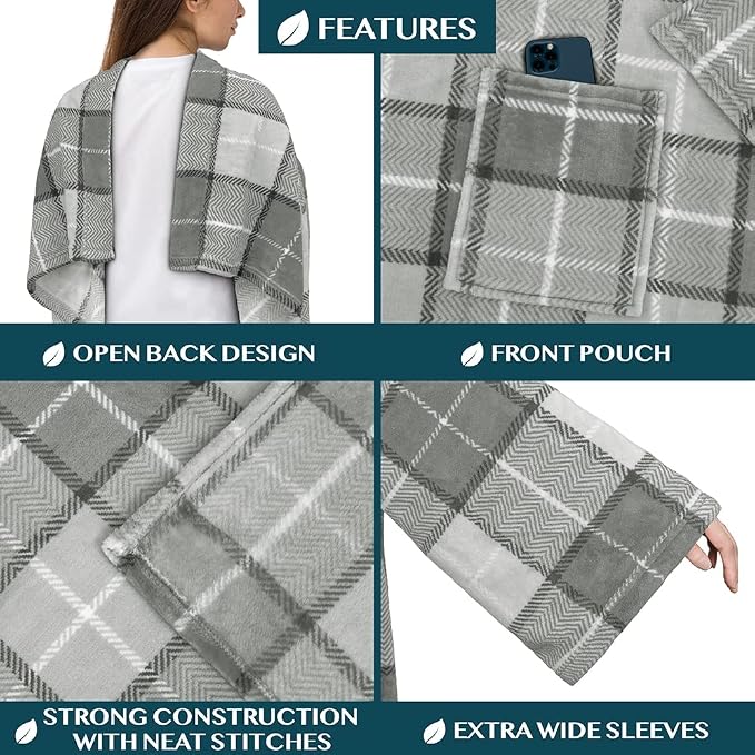 PAVILIA Wearable Blanket with Sleeves for Adult Women Men, Cozy Fleece Warm Wrap Throw with Arms, Gifts for Christmas, Wife - Image 2