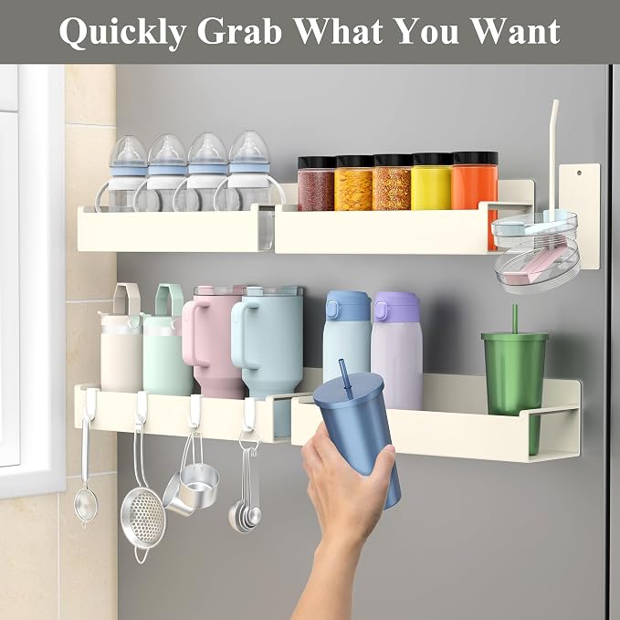 HuggieGems Magnetic Water Bottle Holder for Refrigerator, Cup Holder Organizer for Stanley and Tumbler for Kitchen, 4 Pack, Cream White - Image 4