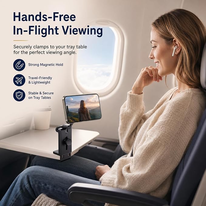 Airplane Phone Holder 360 Travel Stand | For Airplane Trains and Travel, Ultra Strong Magnetic Mount with 20 N55 Magnets, 360° Rotation, Compact for Carrying - Image 6
