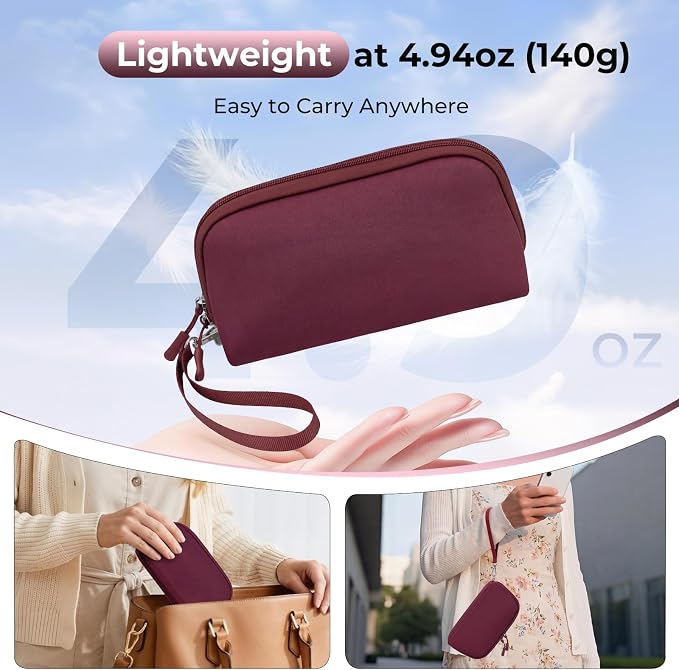 FYY Travel Cable Organizer - 8 Compartments, Lightweight, Water Repellent | With Wrist Strap, Portable Tech Pouch for Cord Charger, Travel and Business Trips Use, Soft Shell Nylon, Wine Red (Large) - Image 2