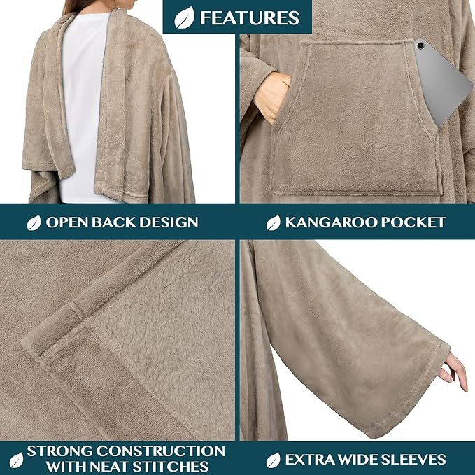 PAVILIA Blanket with Sleeves for Adult Women Men, Soft Warm Wearable Blanket Fleece Wrap Throw, Robe Blanket Gift - Image 3