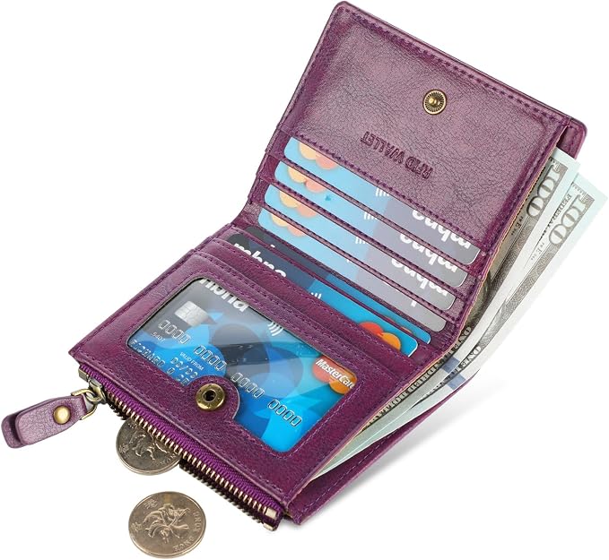 Ultra Thin Small Compact Leather Womens Girls Wallets RFID Blocking Credit Card Holder for Women - Image 2