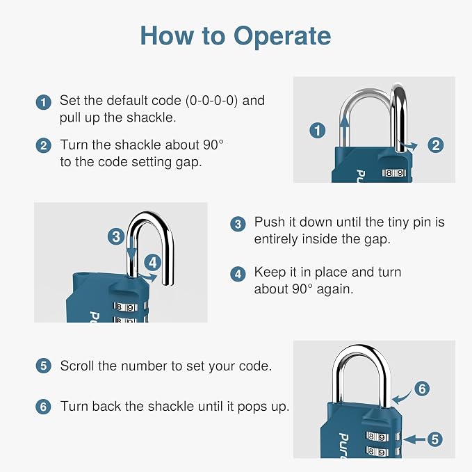Puroma 2 Combination Lock Locker 4 Digits Combo Padlock Gym Peacock Blue | For School Gate Fence Toolbox Hasp Storage, Outdoor, Resettable, Weatherproof, Side Window, Crack Cut Resist, Hardened Steel - Image 6