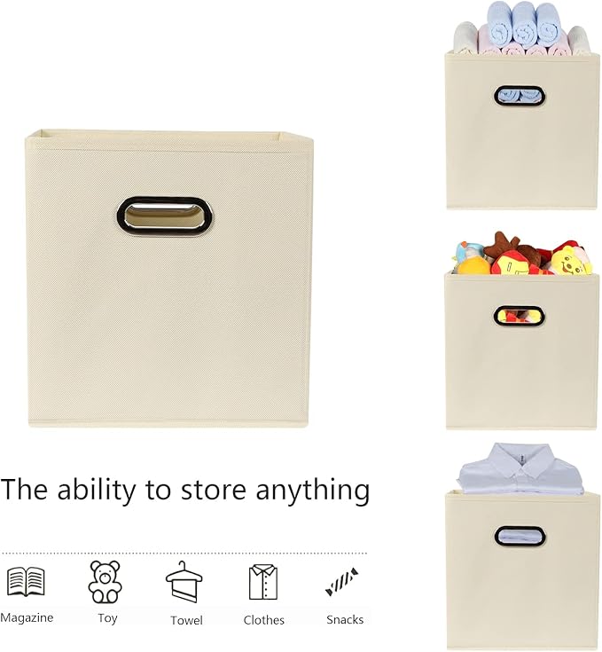Fabric storage bins Cubes, Fabric Cube Organizer with Handle, Foldable Cube Bins for Cloth or Accessary Storage, 11x11x11, Set of 10, (Creamy White) - Image 3