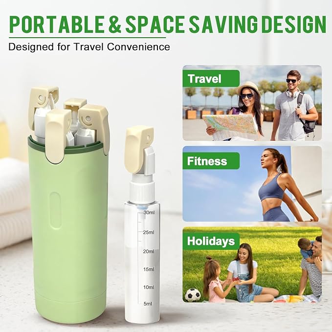 4 in 1 Travel Dispenser,4 Pack 30ML Travel Bottles for Toiletries,Refillable, Leak Proof and Portable,Suitable for Storing Shampoo, Shower Gel, Suitable for Travel, Camping (Green) - Image 4
