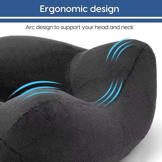 Inflatable Travel Pillow for Airplane Inflatable Neck Pillow for Traveling with Soft Velvet Washable Cover for Sleeping, Airplane,Train, Car, Office, Contoured Eye Masks, Earplugs (Dark Gray) - Image 3