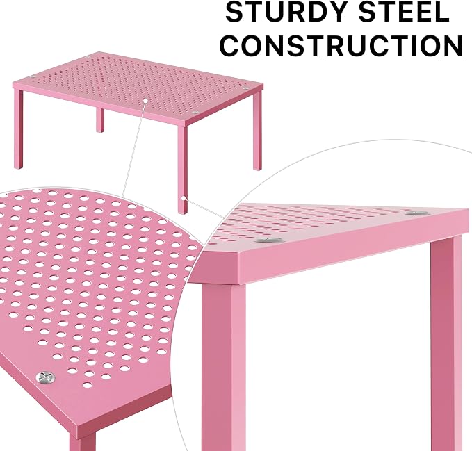 Simple Houseware Expandable Stackable Kitchen Counter Shelf Organizer, Pink, Metal Top, 11.25 in L x 7.9 in W x 5.4 in H | Expandable & Stackable 9" D x 12.75" W x 5.9" H - Image 4