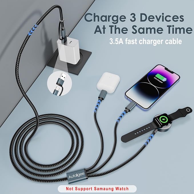 Airplane Travel Essentials Multi Charging Cable for Apple Watch Charger | 4FT for iPhone Charger and USB C Charger,Cruise Gadgets RV Essentials for iWatch Series/iPhone 17-11/Samsung S25 - Image 8