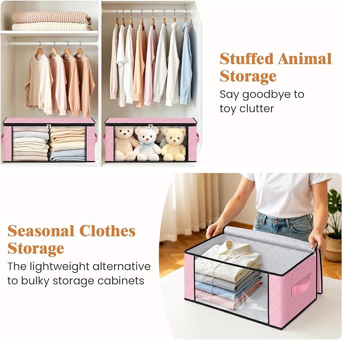 35L Closet Organizers, Foldable Under Bed Storage Containers | Storage Bags with Zippers,Window and Handles for Organizing Bedroom, Closet, Clothing,Organization with Handle - Image 4