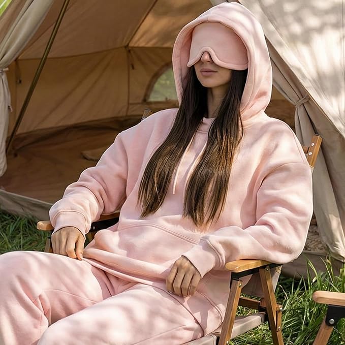 Ainangua Womens Oversized Pullover Essentials Hoodie with Eye Mask Comfor Airplane Mode Travel Office Vacation Sweatshirt - Image 6
