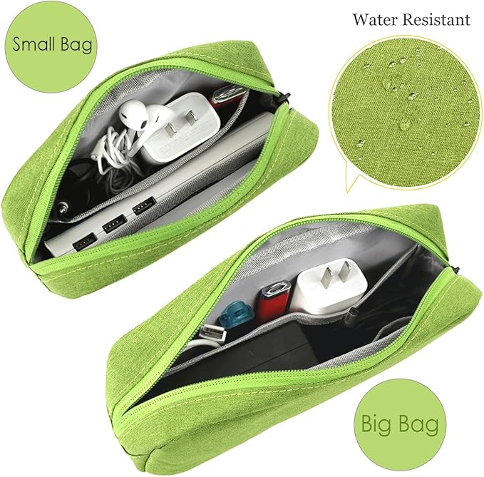 CAAORDKSO Electronics Organizer Case, Cable Organizer Bag Waterproof Electronic Accessories Case Travel Electronic Carrying Bag for Cable, Cord, Charger, Phone, Power Bank, Earphone (Big-Green) - Image 3