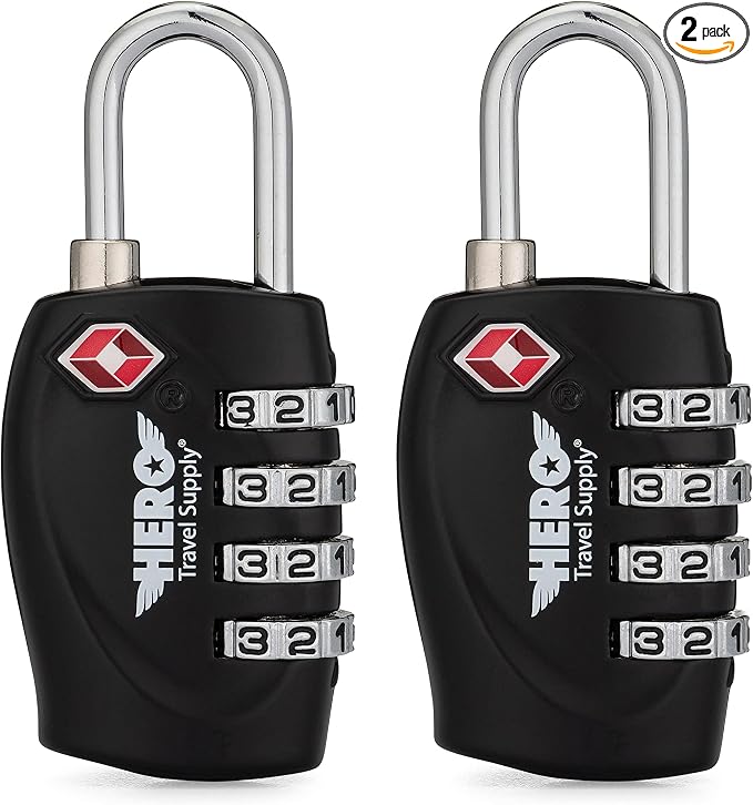 Hero Luggage Lock (Pack of 2) TSA Approved, 4 Digit Combination Padlock for Travel, Suitcases, Lockers, Backpacks by HeroTravelSupply