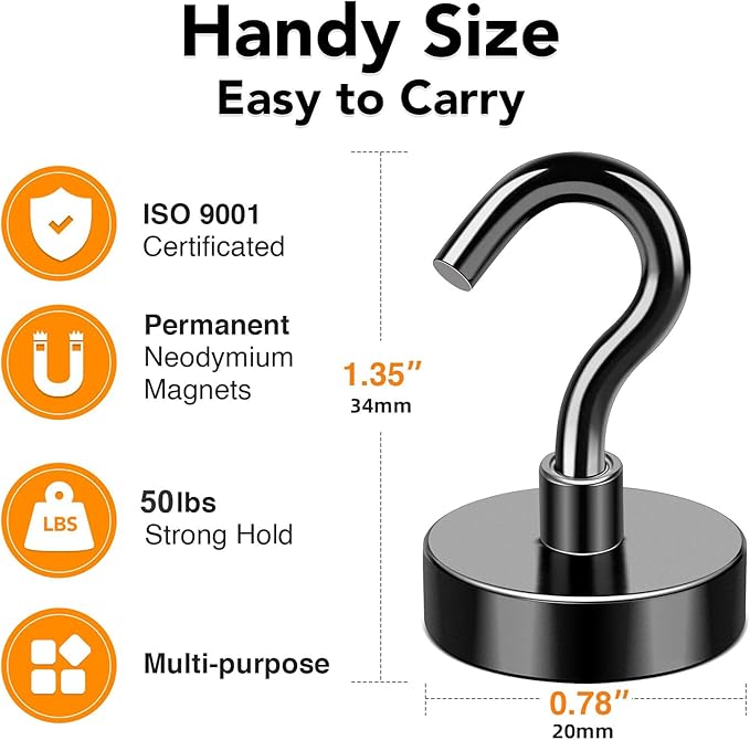 Magnetic Hooks, 50Lbs Cruise Essentials Strong Magnet Hook, Black | Heavy Duty Magnetic Hooks Classroom Must Have Magnet with Hook for Home Kitchen Workplace School Pack of 10 - Image 4