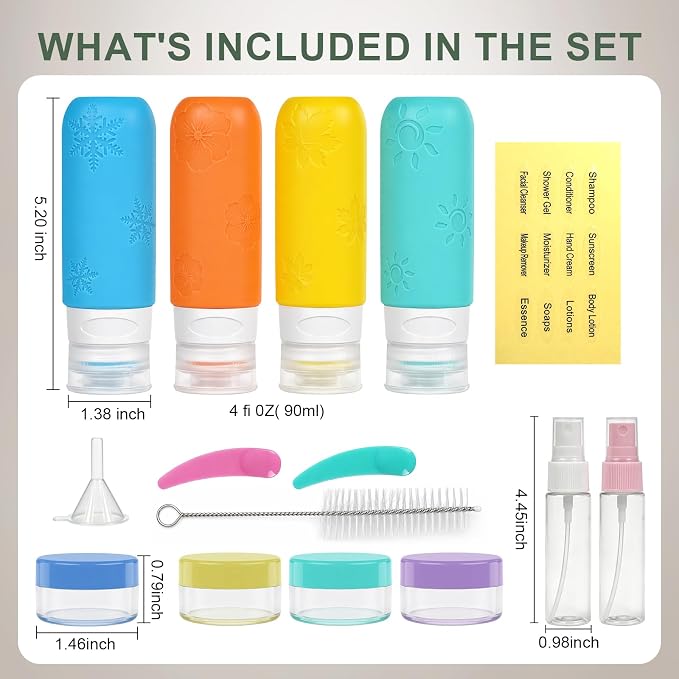 16 Pack Travel Bottles for Toiletries, Silicone TSA Approved-Containers for Toiletries, 3oz Silicone Travel Bottles Set Leak Proof Refillable Liquid, Shampoo and Conditioner Travel Toiletry Bottles - Image 2